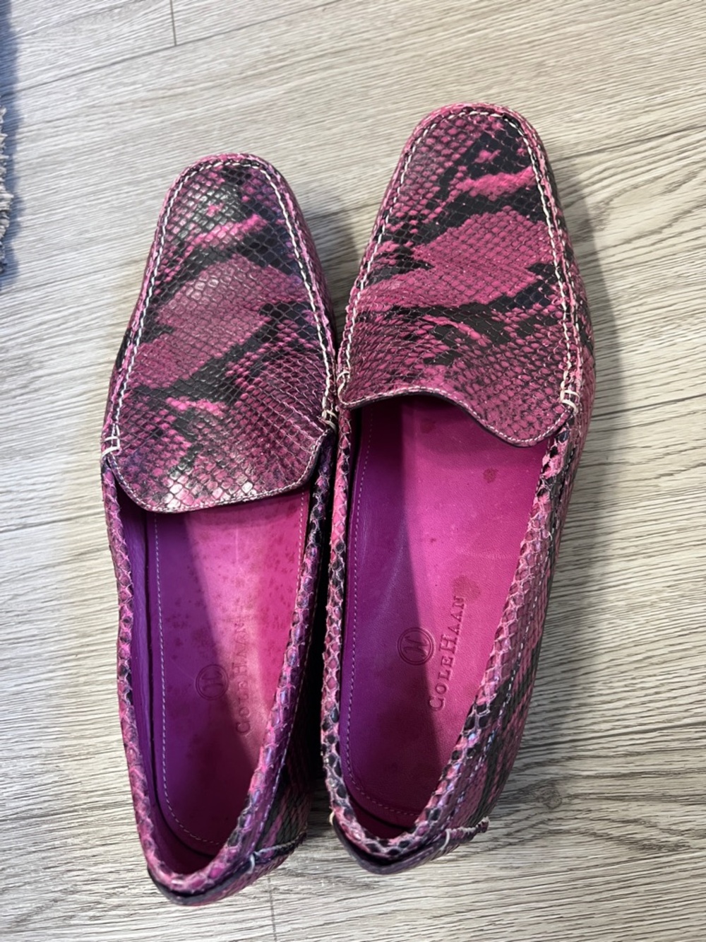 Cole Haan Magenta Snake-Print Loafers